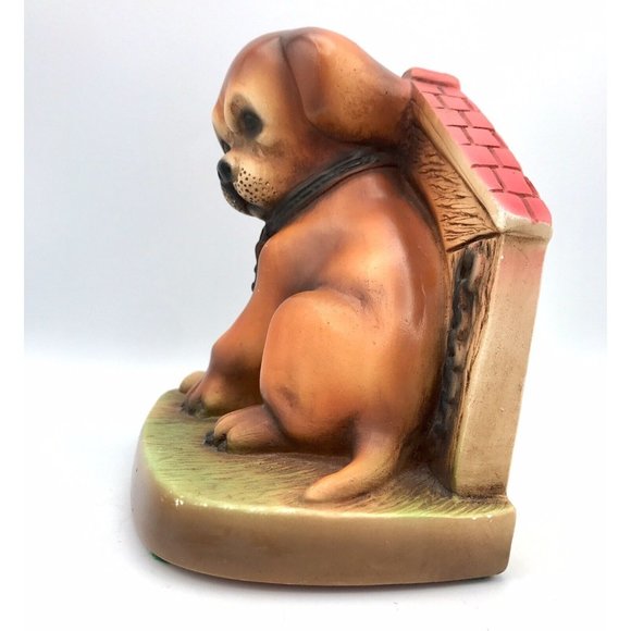 Bulldog Puppy Dog and Bone Doghouse Chalkware Single Bookend Figurine 5.5" VTG - Picture 5 of 7